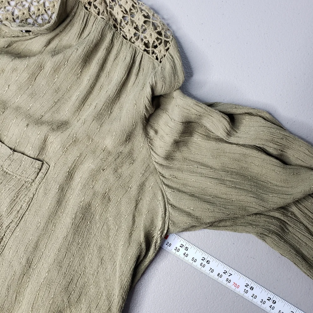 Free People The Best Buttondown Crochet Back Romantic Neutral Rayon Boho Lace ML - Picture 6 of 11
